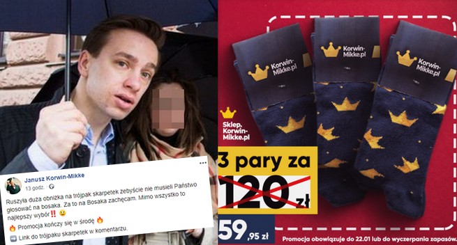 Korwin-Mikke sprzedaje skarpetki, żeby nie głosować na bosaka na Bosaka