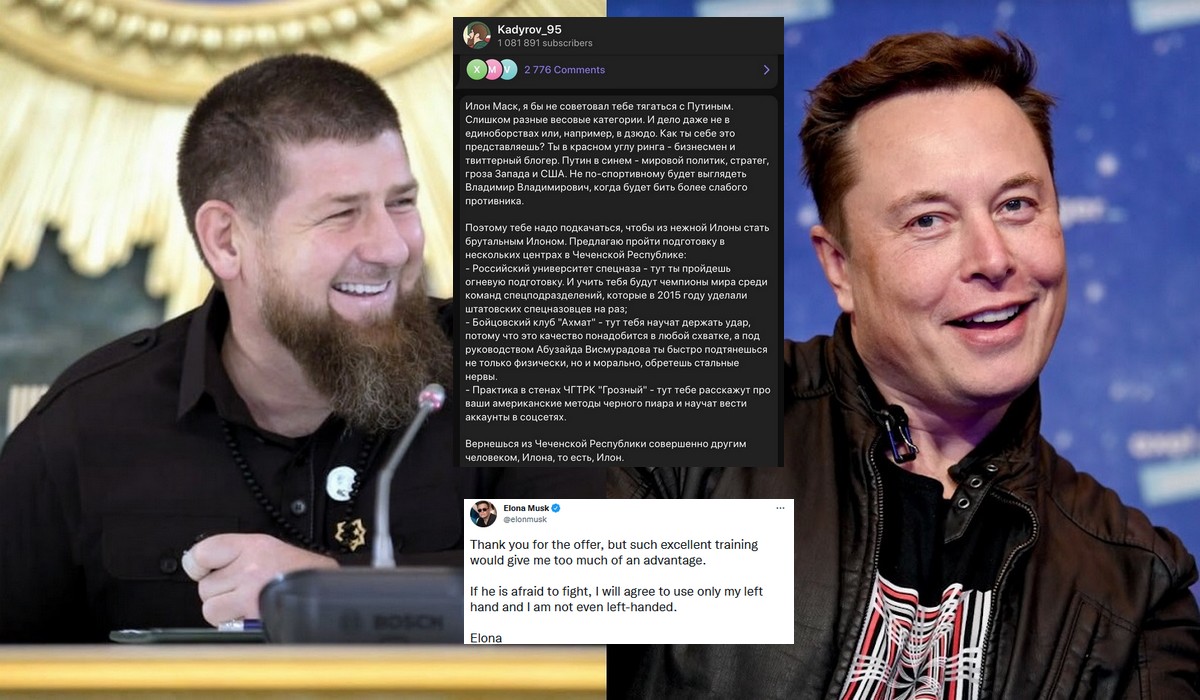 Kadyrow zaproponował Elonowi Muskowi trening, żeby nie był taką miękką fają w porównaniu do Putina, Musk podziękował