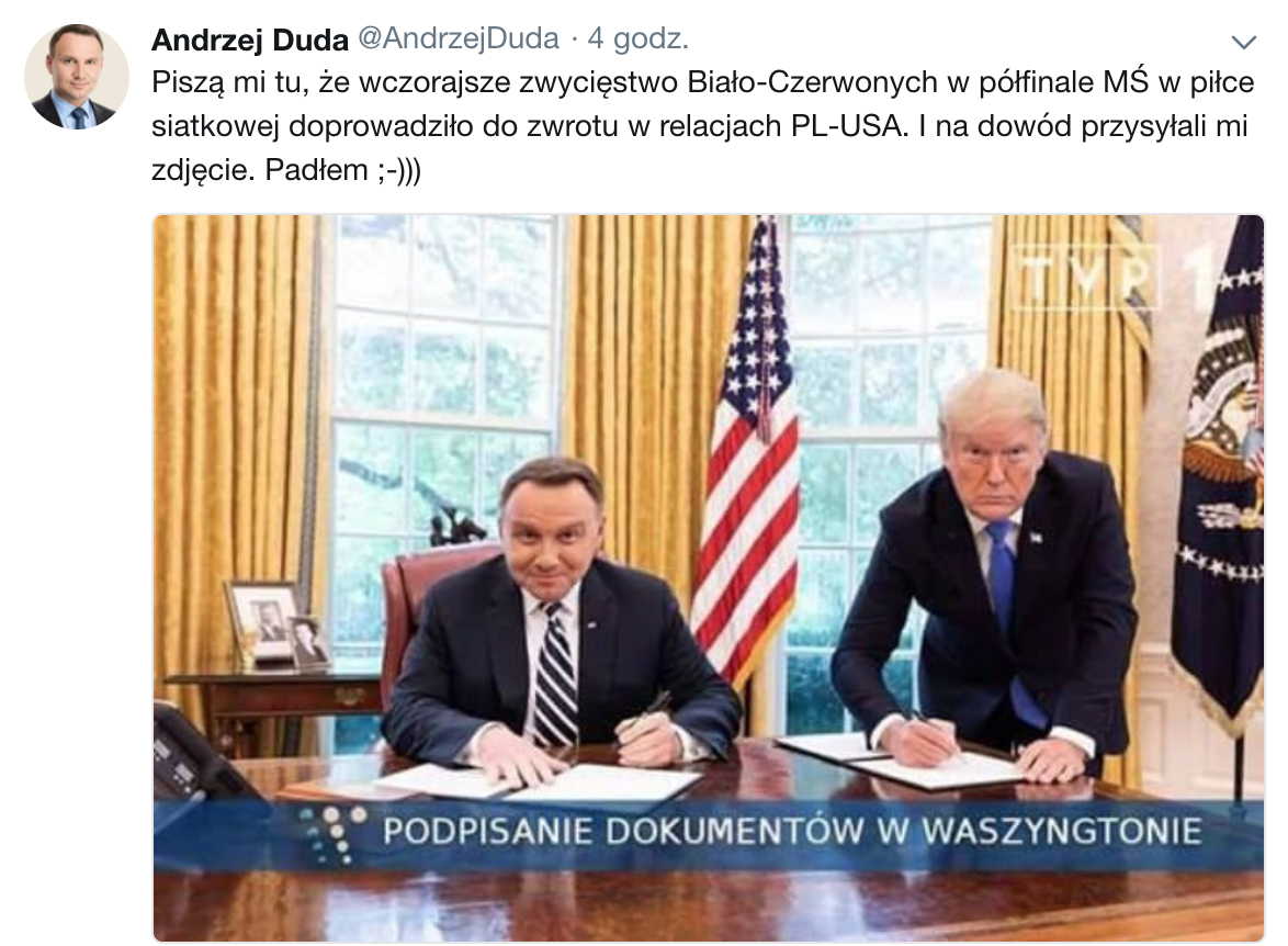 Andrzej Duda: "Padłem ;-))) Zwrot w relacjach PL-USA":duda::trump: