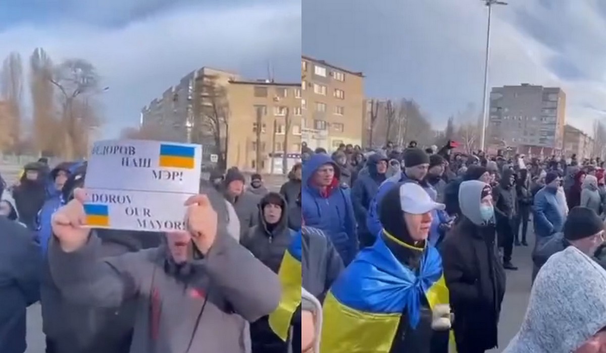 Melitpol: mieszkańcy tłumnie protestują, upominając się o swojego mera, porwanego przez Rosjan