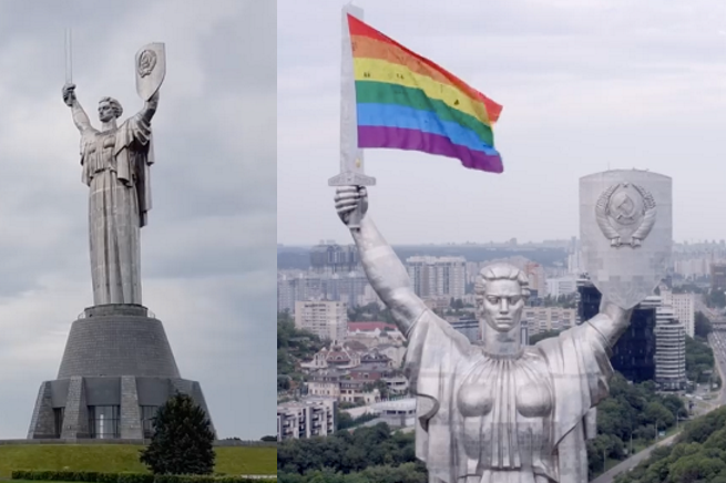Ukraina: sowiecki pomnik został przerobiony dronem na pomnik praw osób LGBT