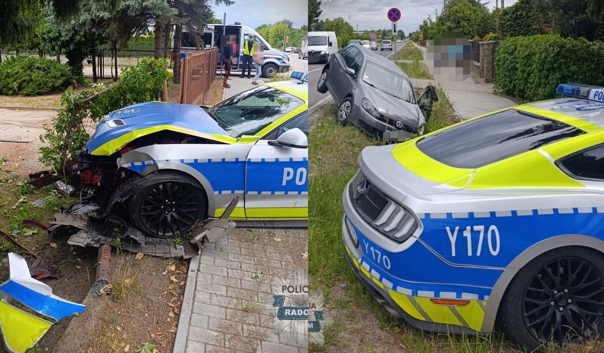 Mazowieckie: policja rozłajdaczyła o płot sportowego Mustanga, którego wcześniej zarekwirowała pijanemu kierowcy