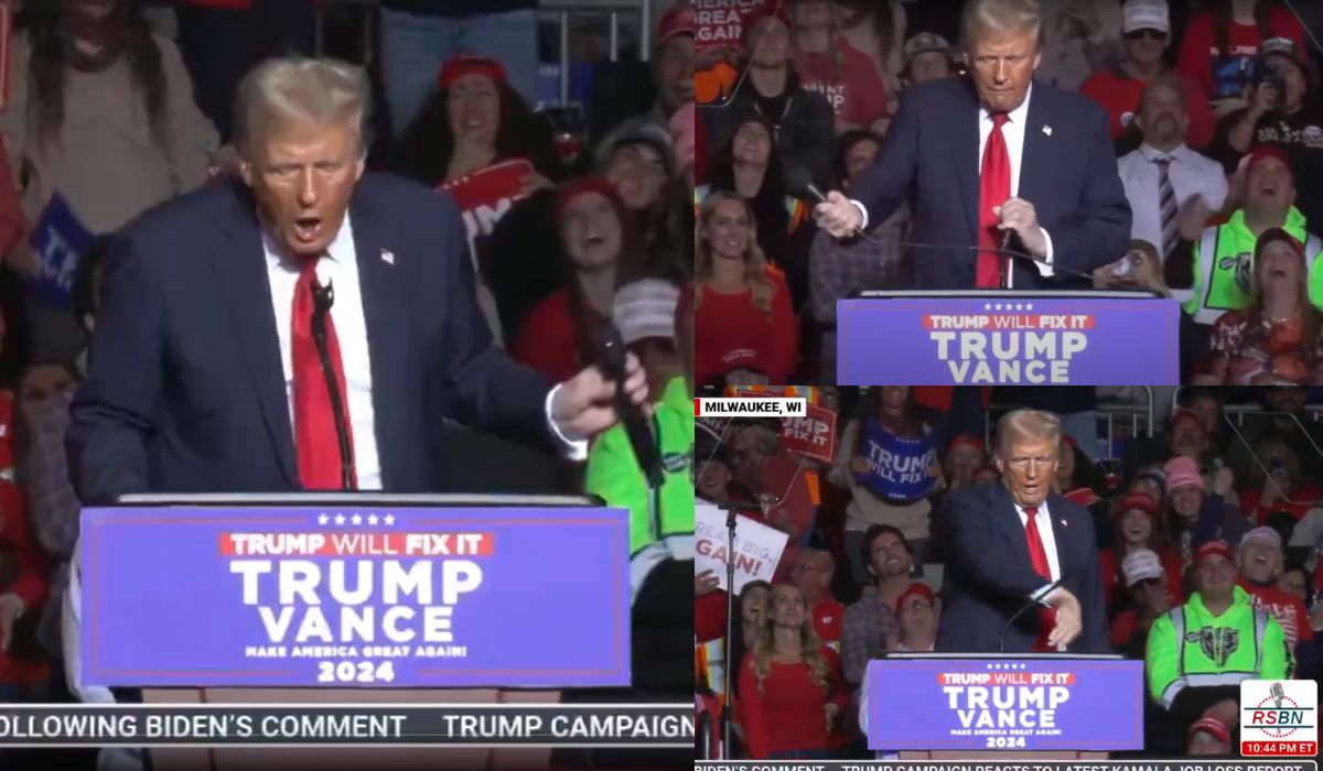 Trump dostał piany na scenie przez niedziałający mikrofon i zaczął udawać akty miłości o*alnej