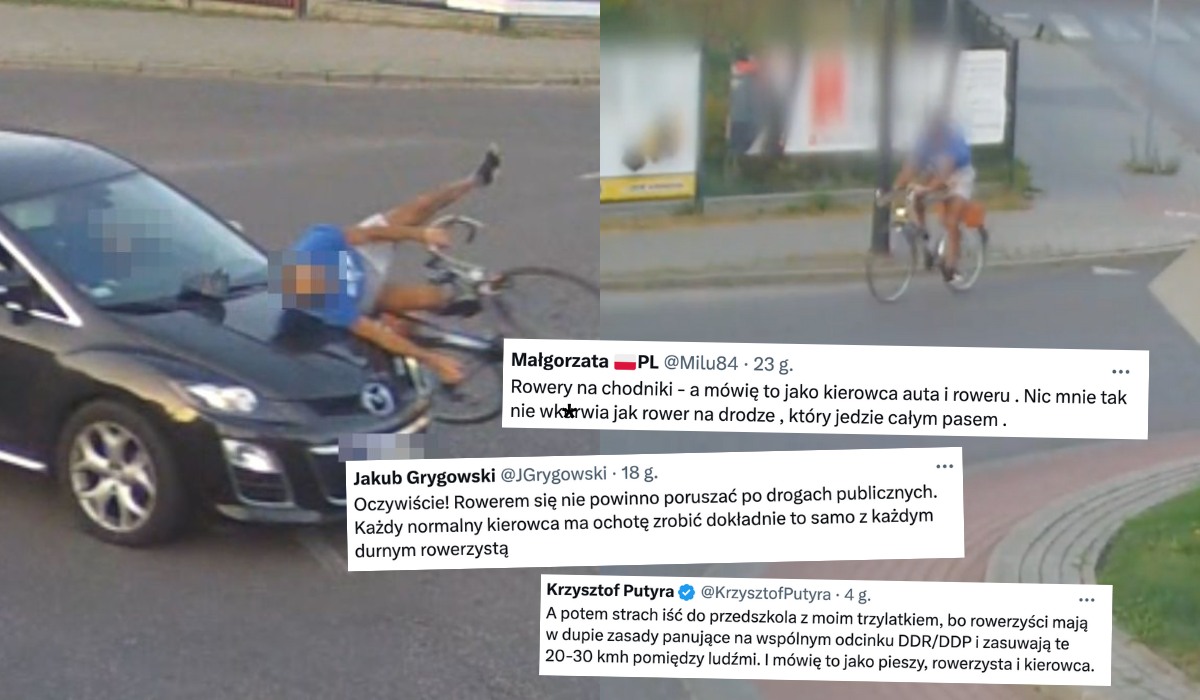 Nagranie z potrącenia rowerzysty oburzyło kierowców, komentujący dopatrują się winy ofiary
