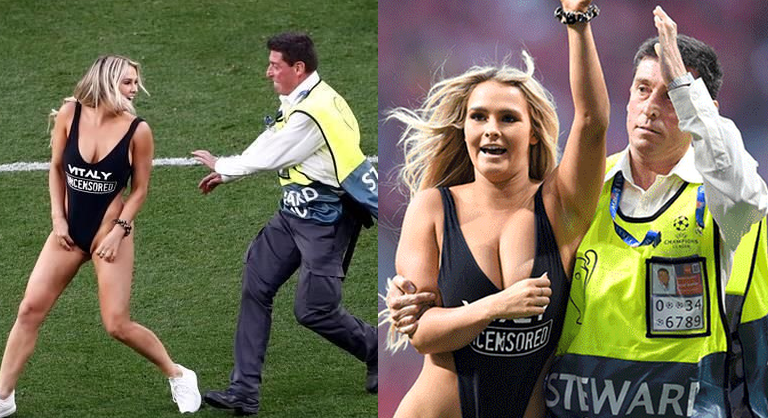 Półnaga instagramerka wbiegła na boisko podczas finałowego meczu Ligii Mistrzów