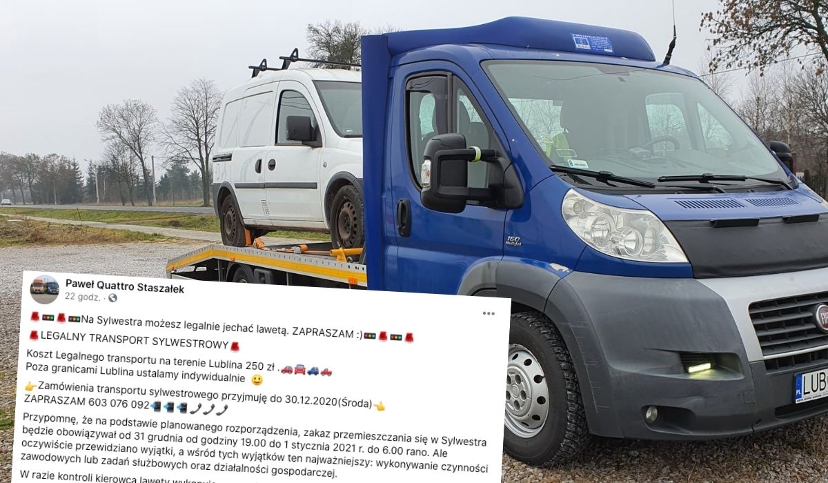 Lublin: ktoś oferuje "legalny transport sylwestrowy" lawetą