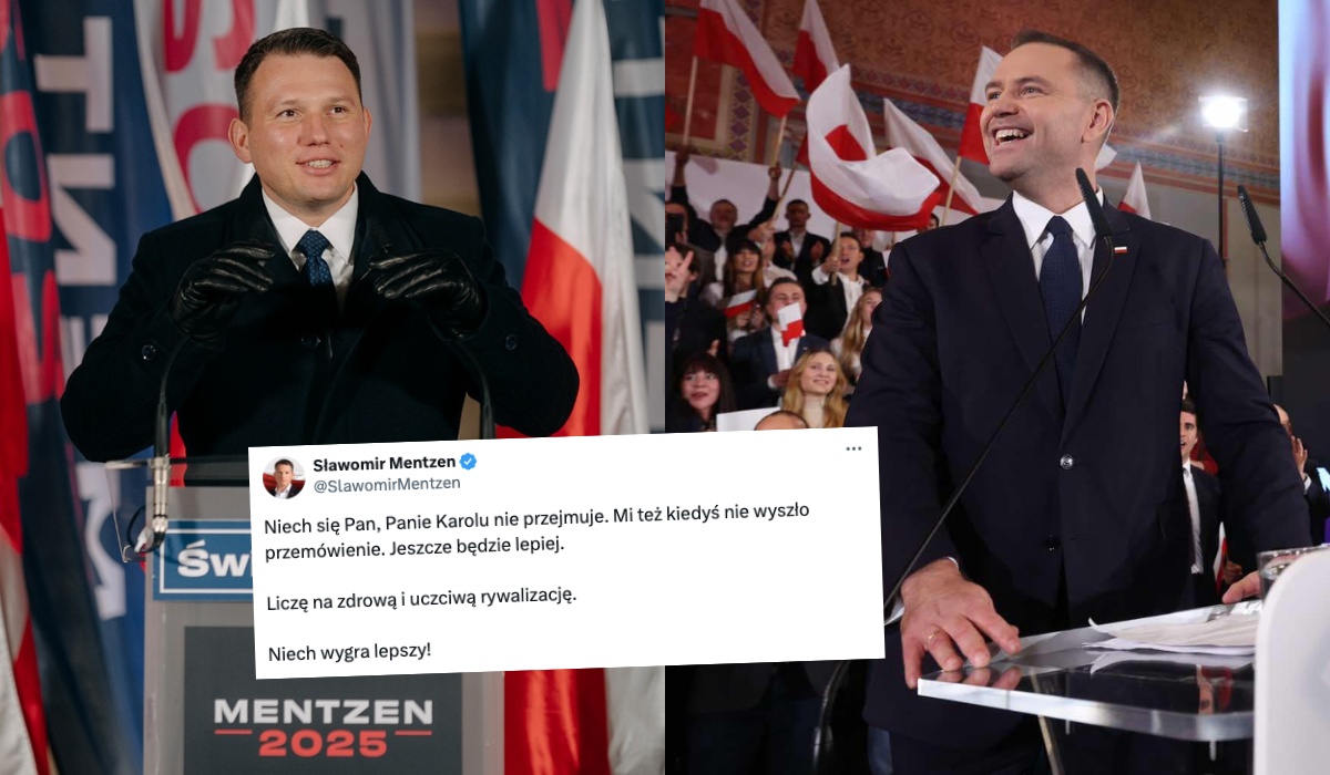 Mentzen pociesza kandydata PiS po nieudanym przemówieniu i życzy mu powodzenia