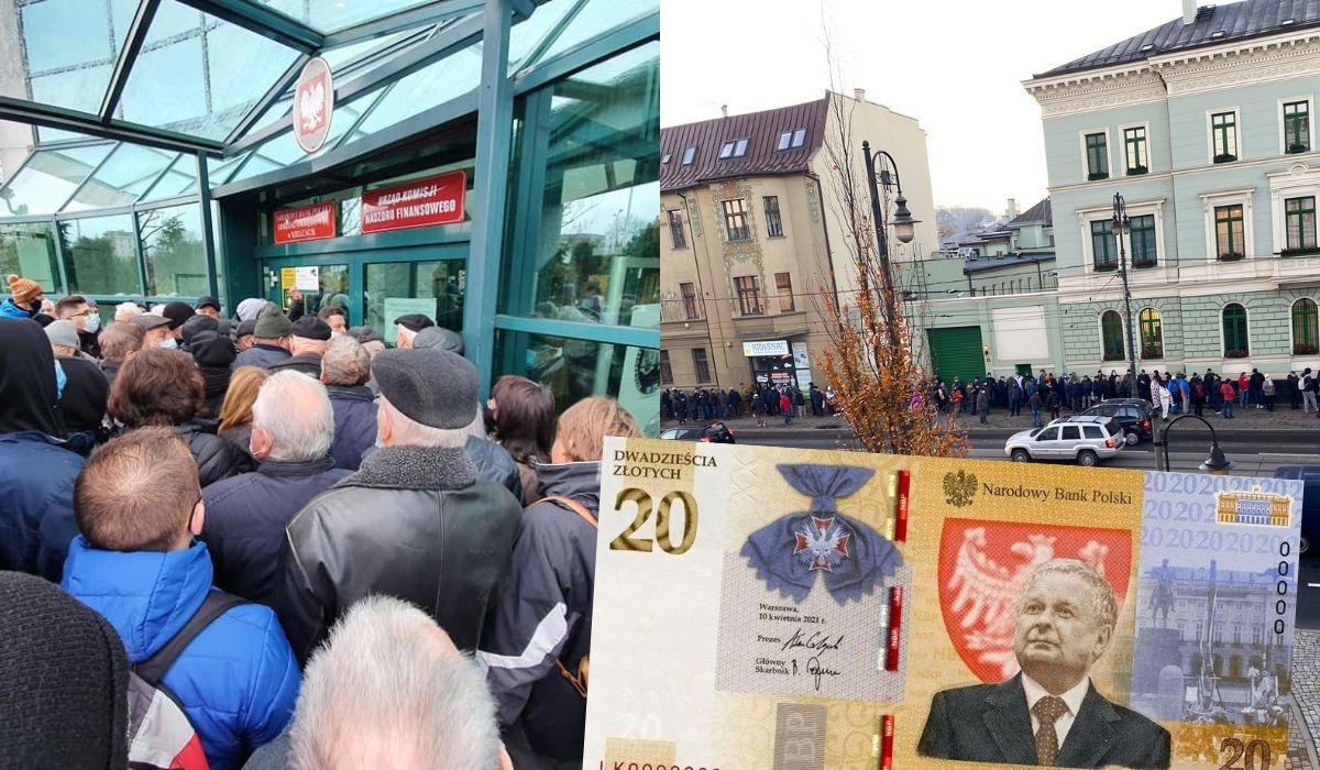 Kolejki po kolekcjonerski banknot z Kaczyńskim, w Kielcach interweniowała policja