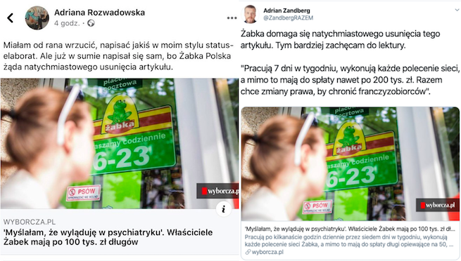 Żabka domaga się usunięcia artykułów opisujących, jak ich ajenci skończyli z długami
