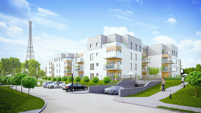 Gliwice: osiedle "paryskie" subtelnie wykorzystało bliskość Radiostacji Gliwickiej