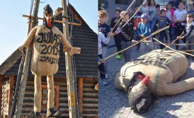 Pruchnik: przed kościołem urządzono sąd nad Judaszem. Dzieci biły kijami jego kukłę