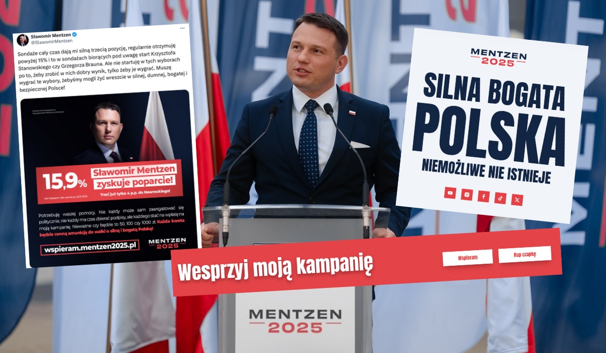 Mentzen apeluje o wpłaty od wyborców, żeby miał większe szanse i żebyśmy żyli w bogatej Polsce