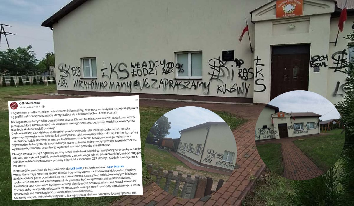 Klementów: kibole pomazali budynek należący do straży pożarnej w ramach walki o teren