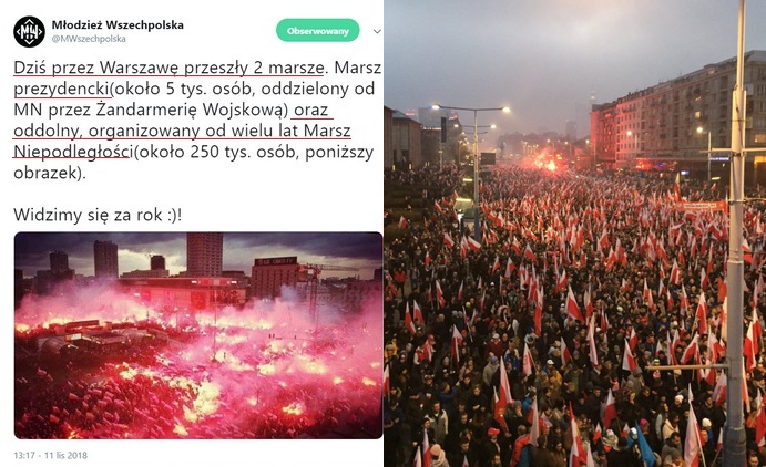 Młodzież Wszechpolska: przez Warszawę przeszły dwa marsze
