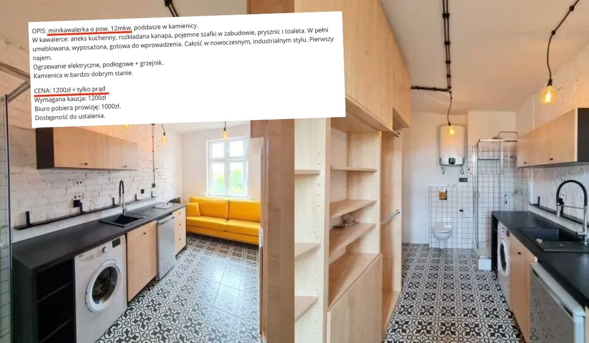 Kawalerka 12m2 z kiblem w kuchni za 1200 zł - nowe szczyty patowynajmu