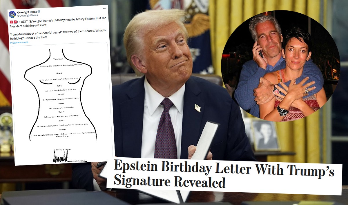 Trump ma kłopoty przez kartkę do Epsteina wypisaną na obrysie gołej baby