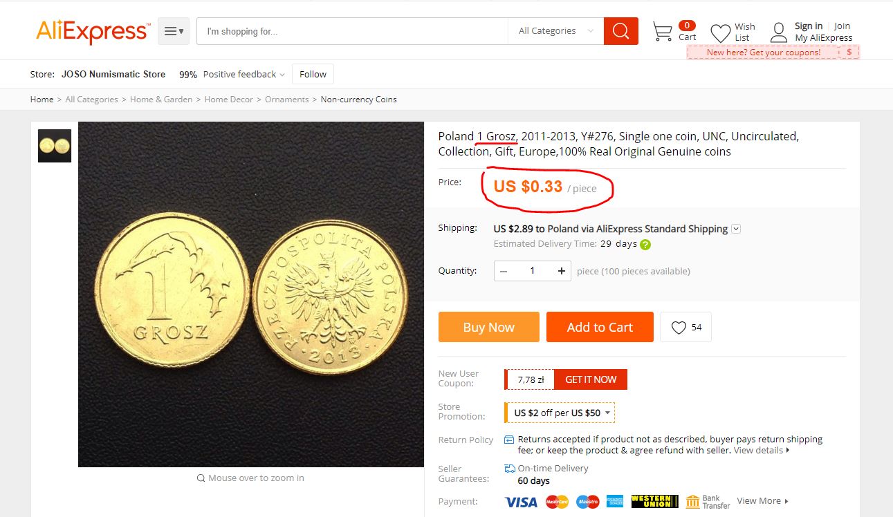 Pomysł na biznes: Sprzedawanie jednogroszówek za 1 zł