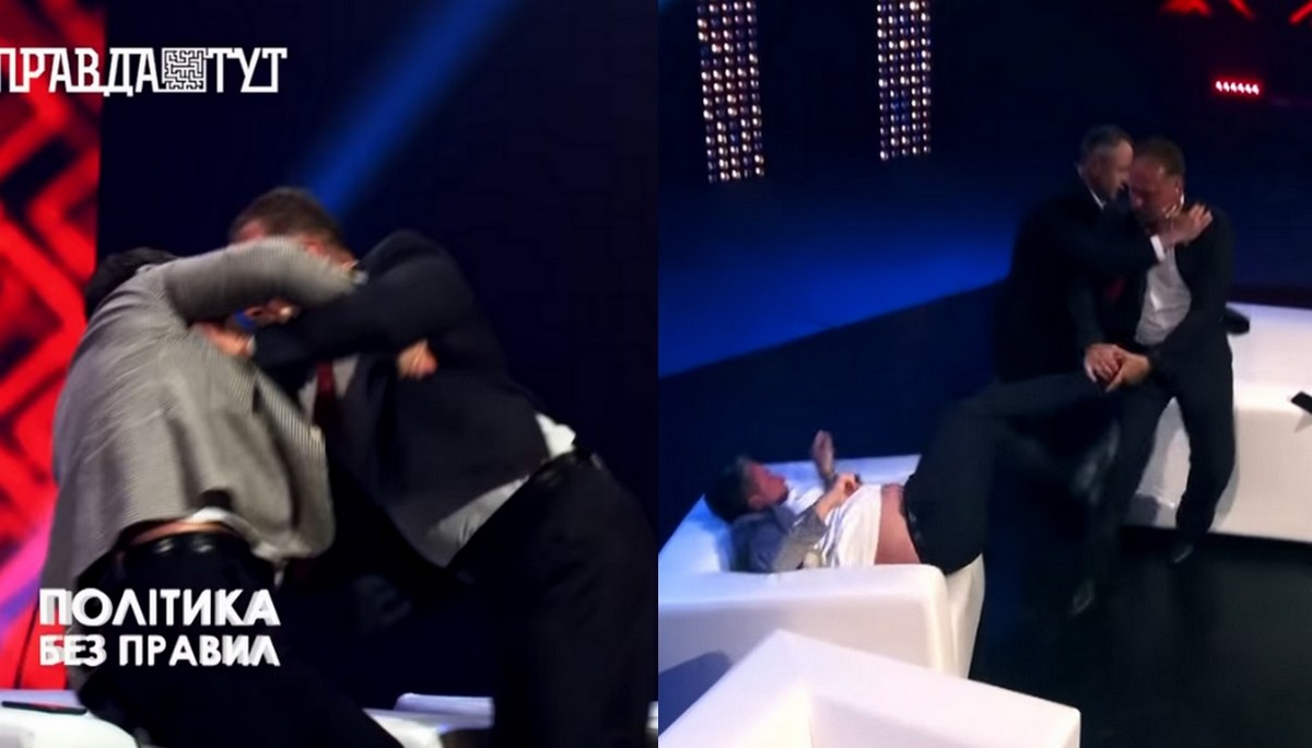 Ukraina: deputowany dostał oklep od innego polityka w programie "Polityka bez reguł"