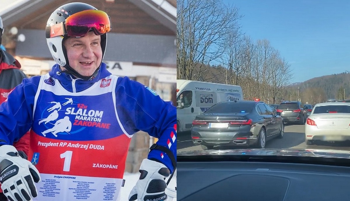 Duda na luzaku wraca z nart. Korytarzem życia i na sygnale