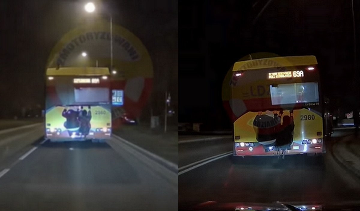 Łódź: dwóm gagatkom nie chciało się płacić za bilet, więc złapali się karoserii autobusu