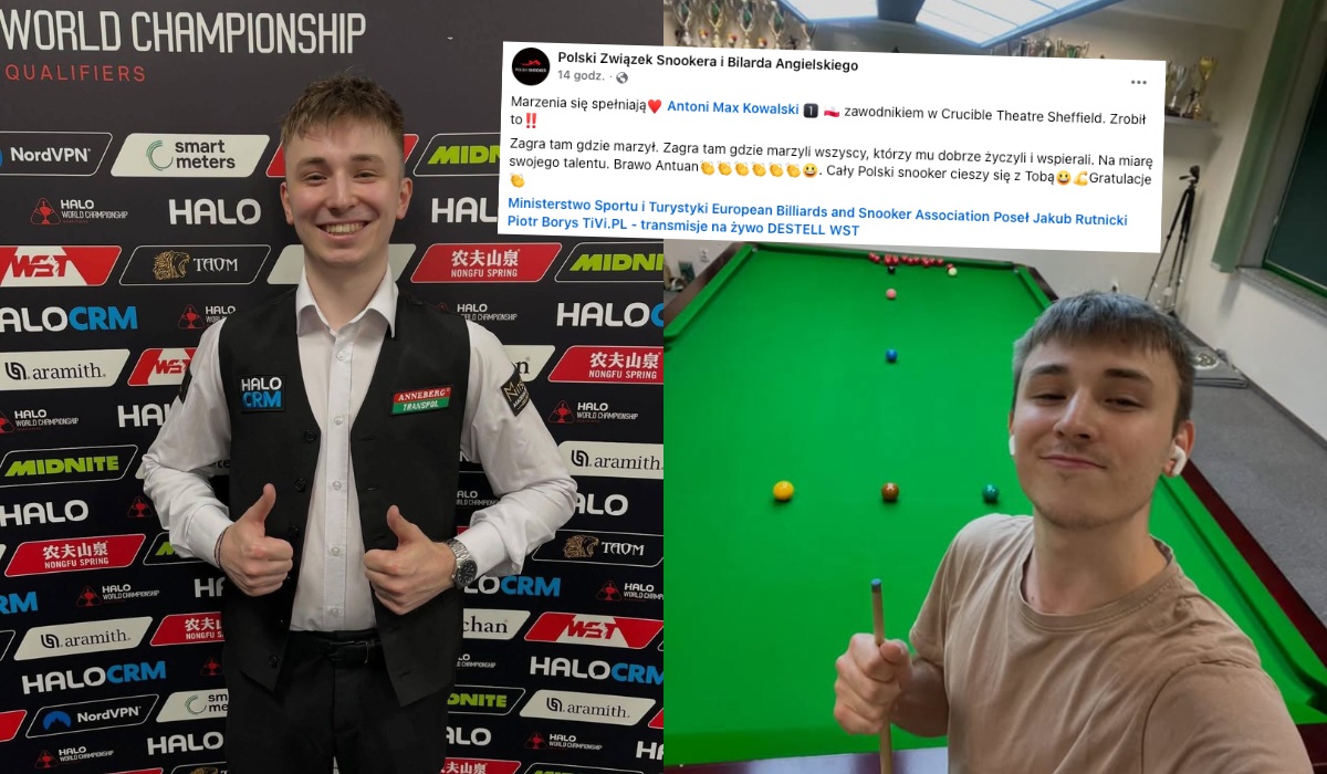 22-letni Antoni Kowalski został pierwszym Polakiem w historii, który awansował do finałów mistrzostw świata w snookerze