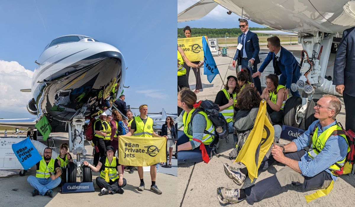 Aktywiści klimatyczni dla odmiany przykuli się do odrzutowców