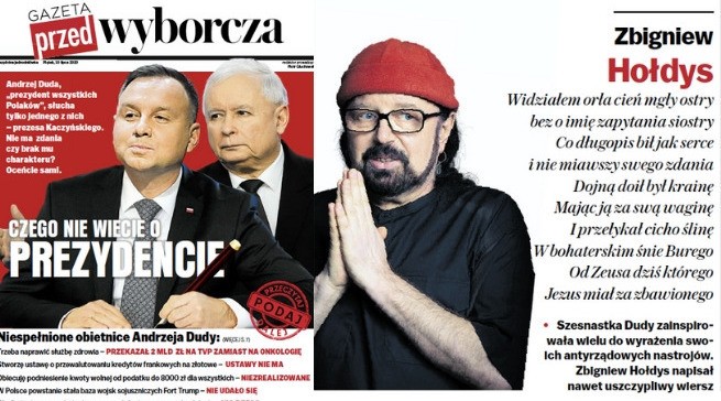 Wyborcza rozda milion egzemplarzy Gazety Przed-Wyborczej z wierszem Hołdysa inspirowanym rapem Dudy