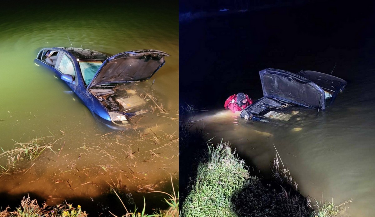 Przybradz: napruty kierowca "zaparkował" auto w stawie i uciekł, tłumacząc się, że musiał się przebrać