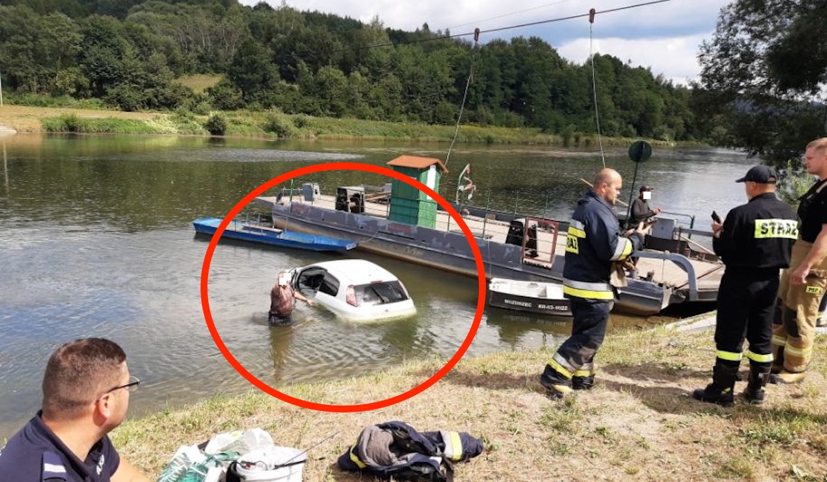 Nozdrzec: facet pływał sobie na pontonie i potrącił go Fiat Punto zaparkowany bez zaciągniętego ręcznego