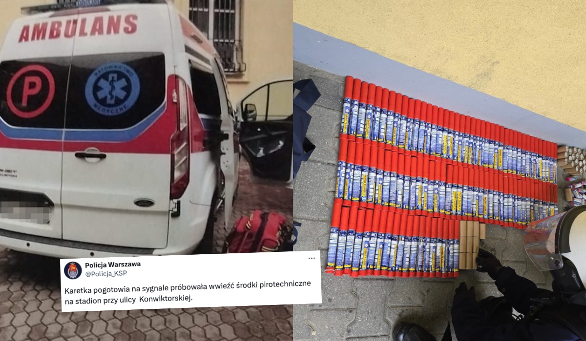Karetka na sygnale próbowała wwieźć środki pirotechniczne na stadion Polonii