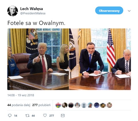 Fakt: W Gabinecie Owalnym nie ma foteli. Wałęsa: Są