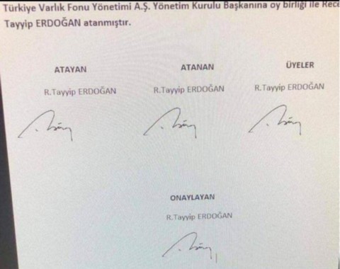 Erdogan zatwierdza nominację Erdogana przez Erdogana na przewodniczącego tureckiego funduszu inwestycyjnego