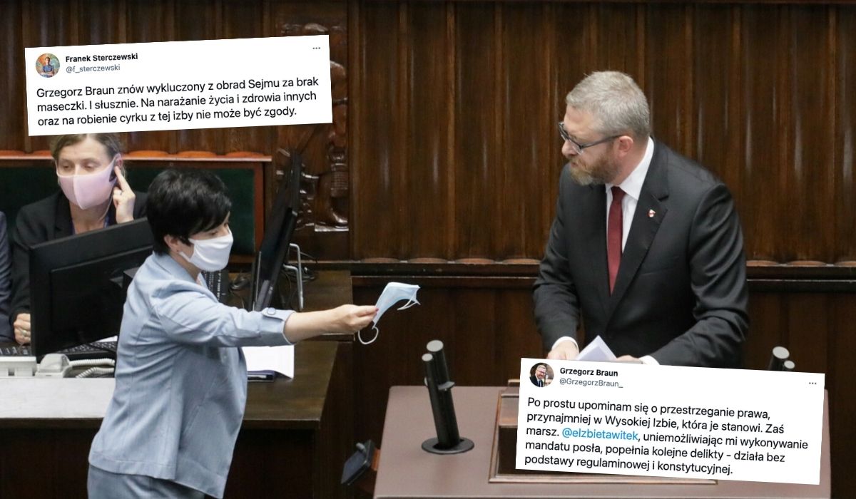 Braun ponownie wykluczony z obrad za brak maseczki, chyba zwyczajnie polubił ten sposób na wagary