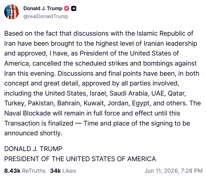 fot. Truth Social @realDonaldTrump