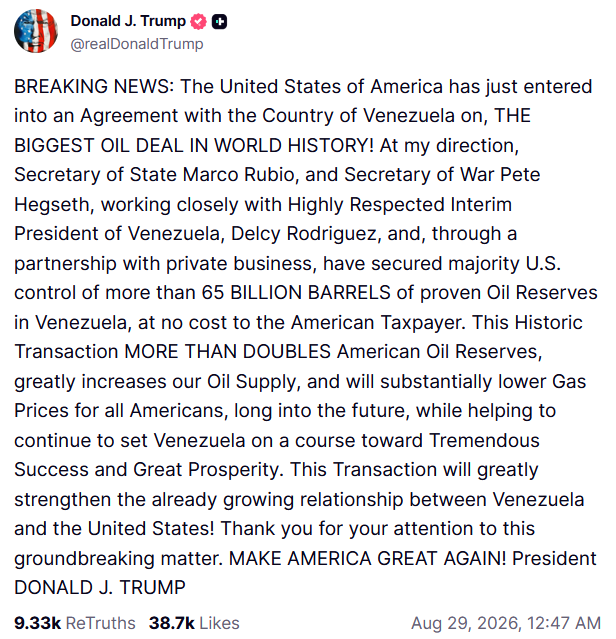 fot. Truth Social @realDonaldTrump